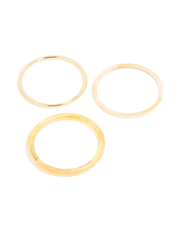 Gold Neutral & Yellow Acrylic Thin Bangles 3-Pack