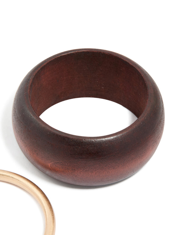 Wooden & Gold Bangle Pack