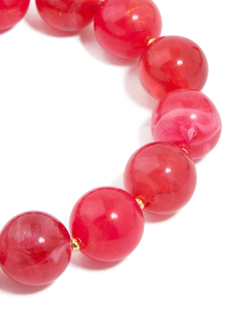 Gold Red Acrylic Beaded Stretch Bracelet