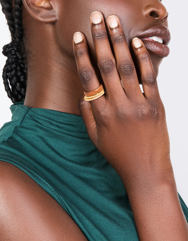 Brown Acrylic & Cubic Zirconia Rings 3-Pack