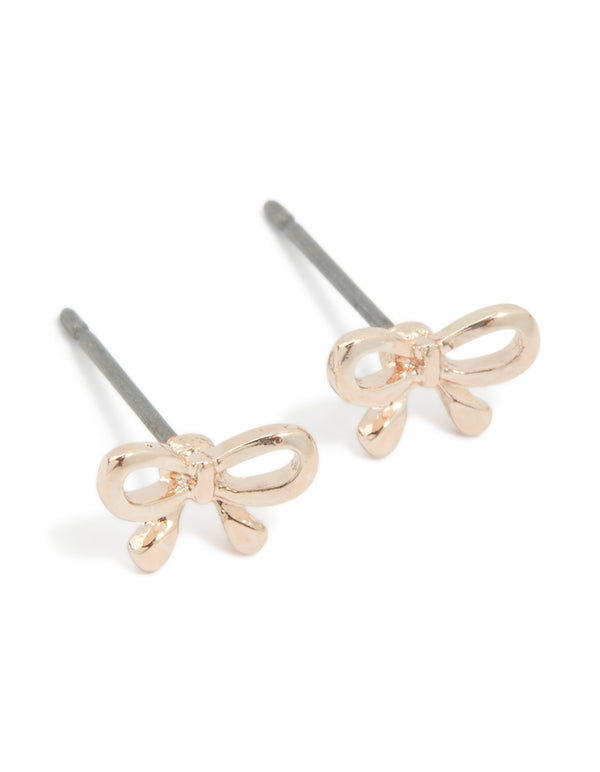 Rose Gold Petite Bow Stud Earrings
