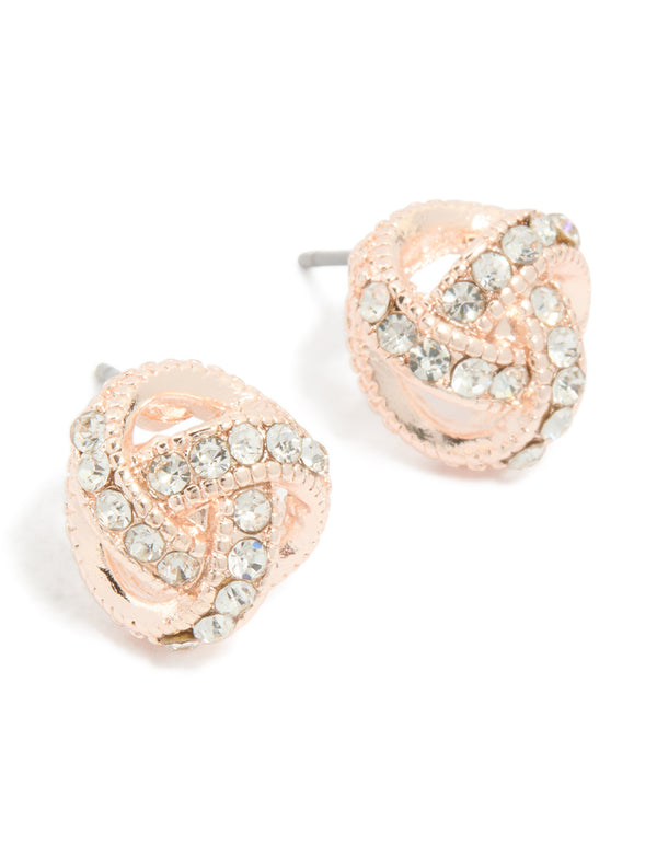 Rose Gold Diamante Mini Knot Stud Earrings