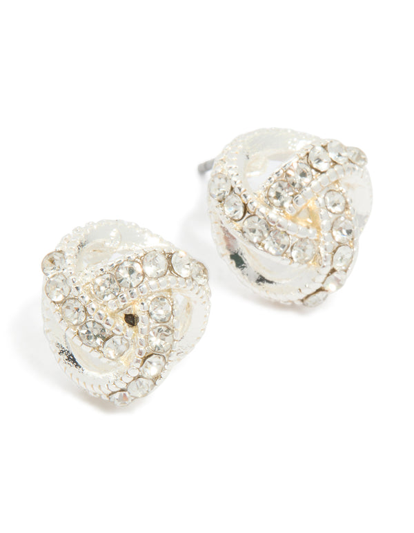 Silver Diamante Mini Knot Stud Earrings