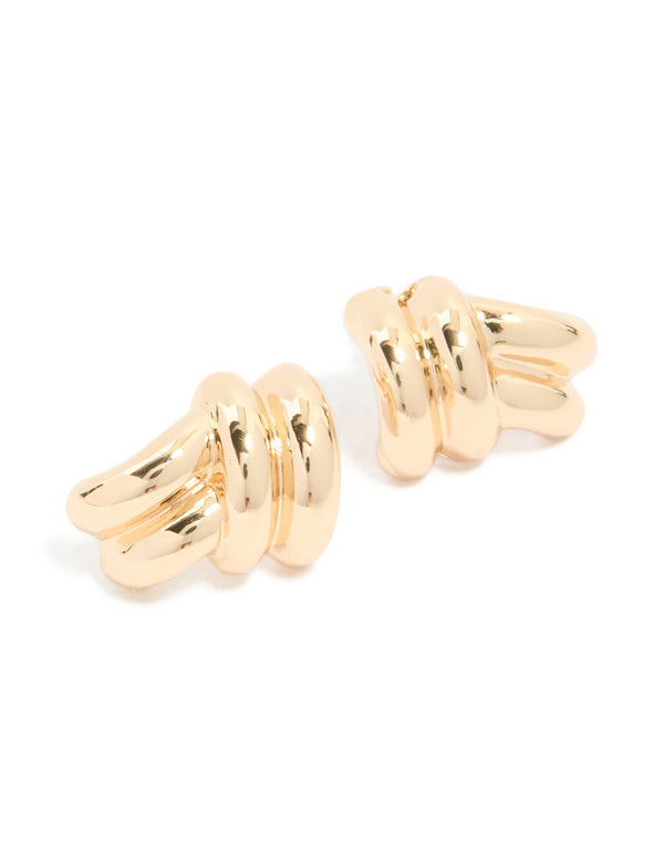 Gold Half Ribbon Knot Stud Earrings