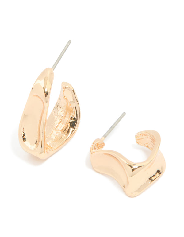 Gold Horizontal Ribbed Open Hoop Earrings