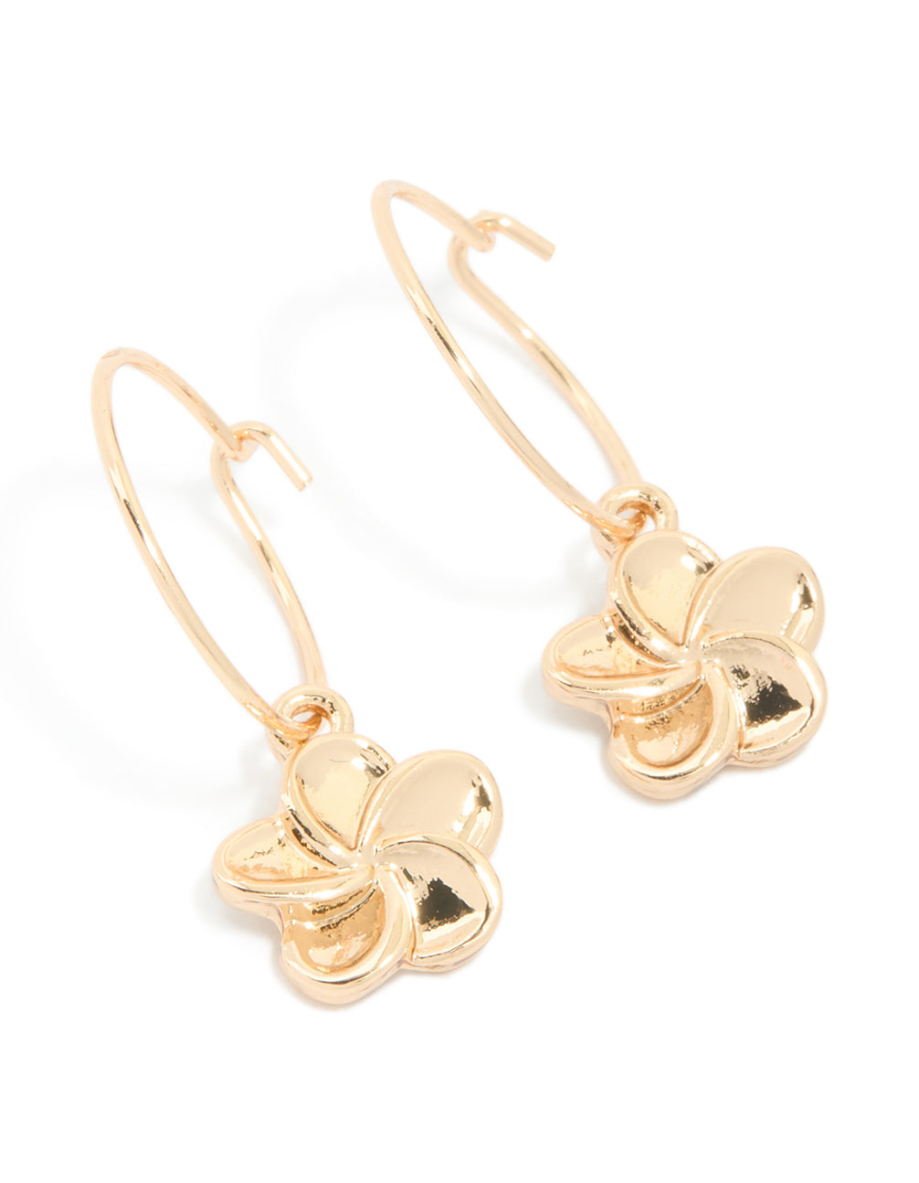 Gold Frangipani Flower Drop Huggie Earrings