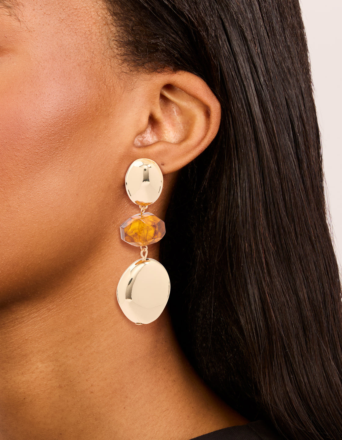 Gold Brown Beaded & Chunky Drop Earrings