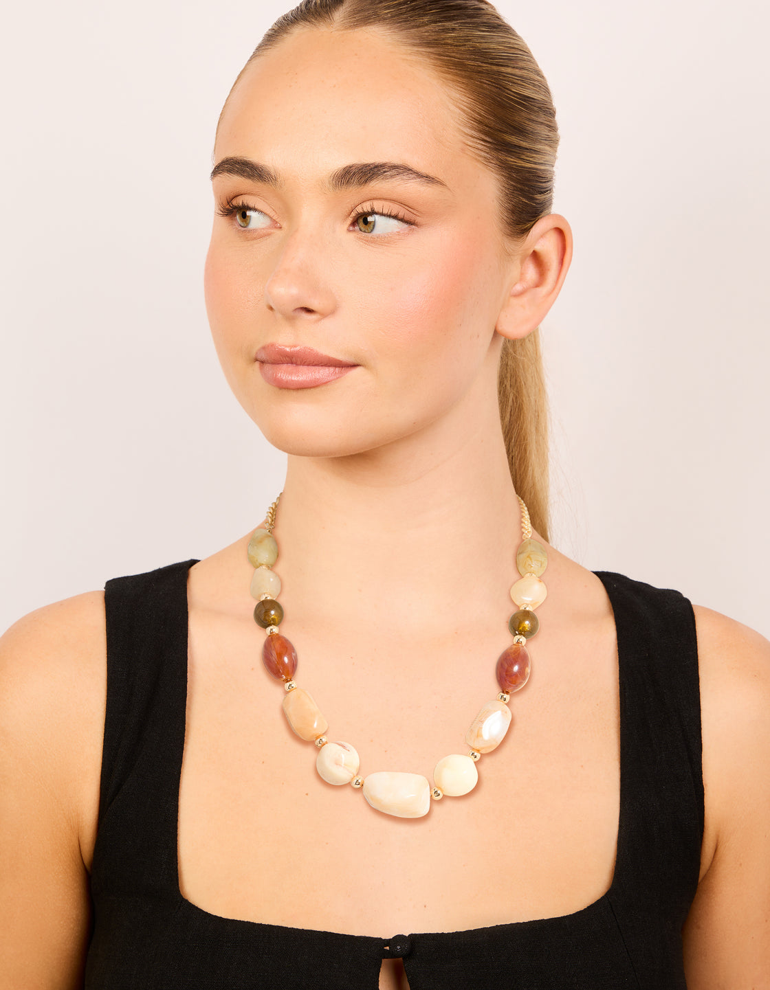 Gold Neutral Chunky Beaded Necklace