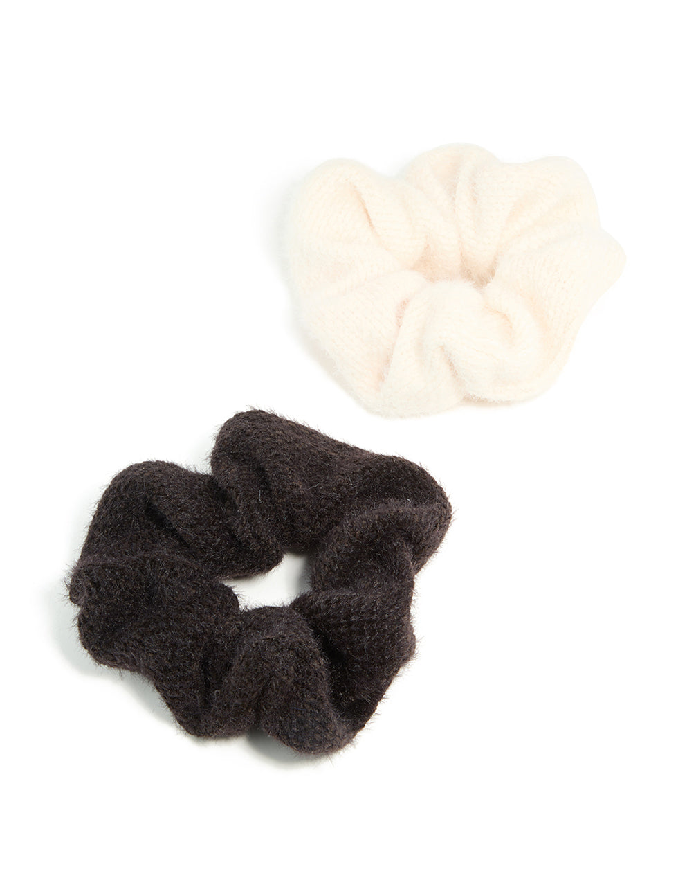 Cream & Dark Brown Textured Fluffy Fabric Scrunchies 2-Pack