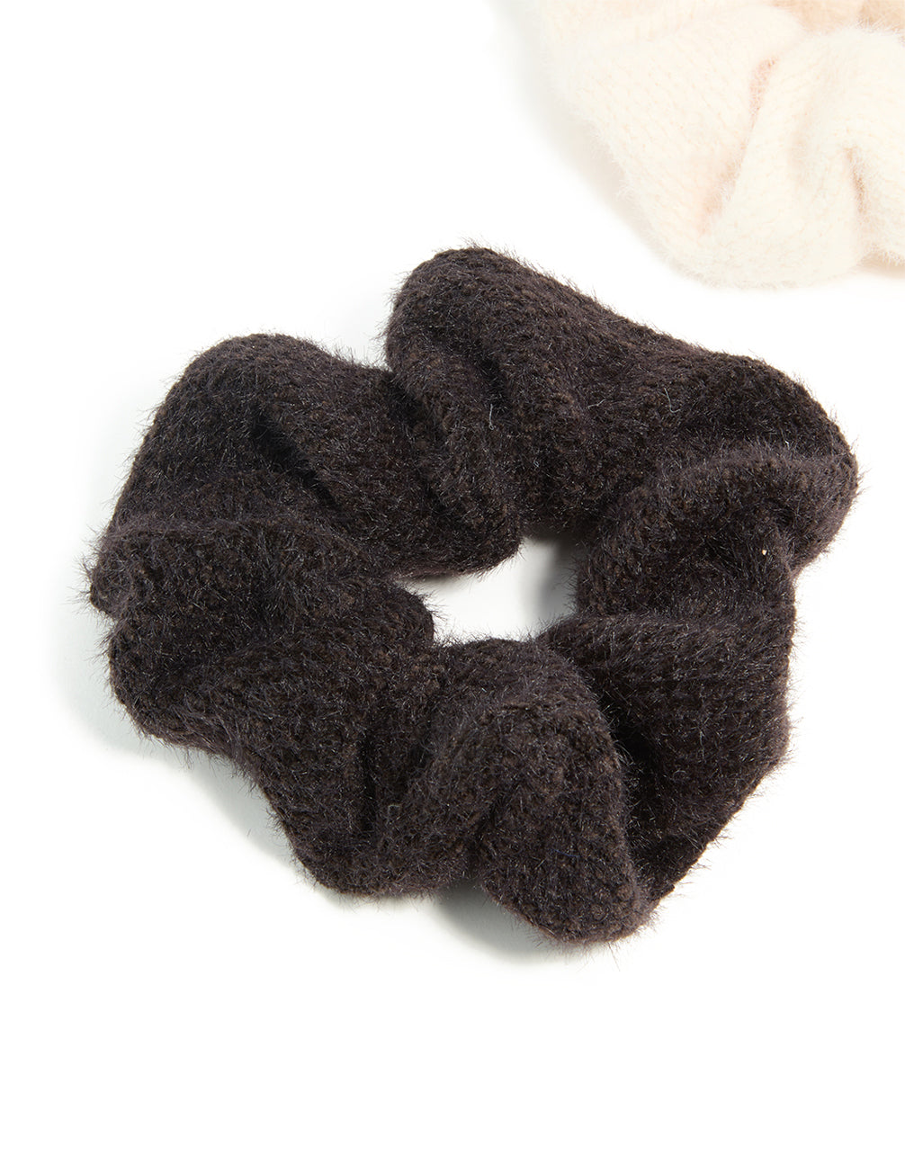 Cream & Dark Brown Textured Fluffy Fabric Scrunchies 2-Pack