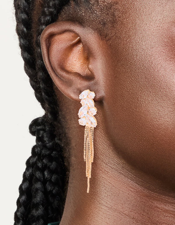 Gold Cubic Zirconia Mixed Shape Chain Drop Earrings