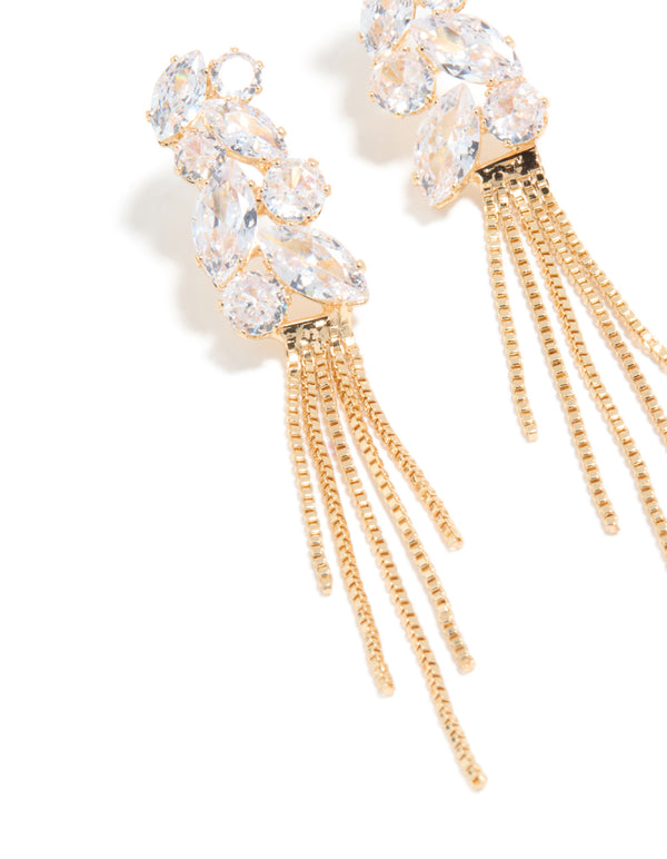Gold Cubic Zirconia Mixed Shape Chain Drop Earrings