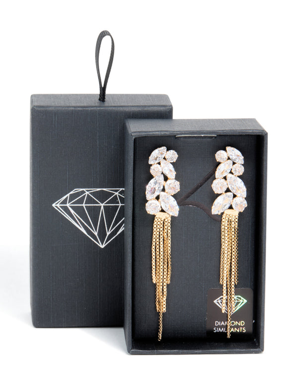 Gold Cubic Zirconia Mixed Shape Chain Drop Earrings