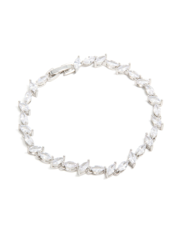 Silver Cubic Zirconia Alternating Marquise Tennis Bracelet