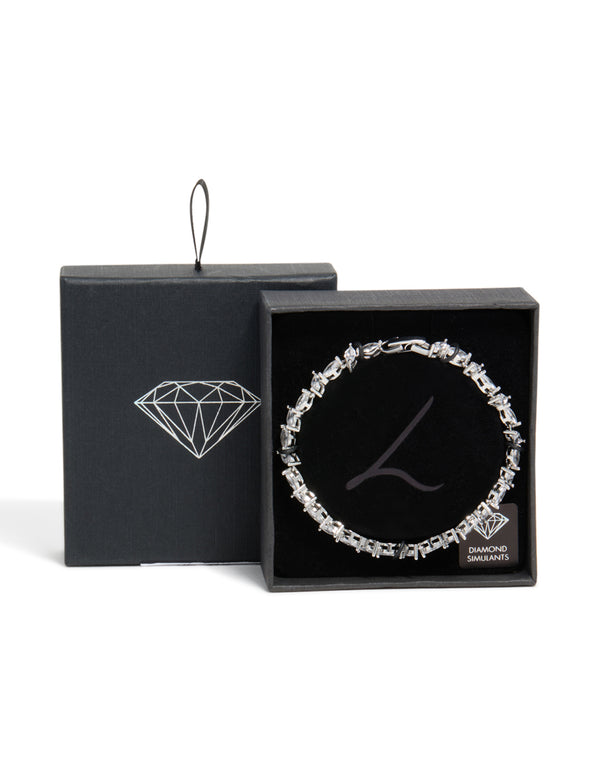 Silver Cubic Zirconia Alternating Marquise Tennis Bracelet