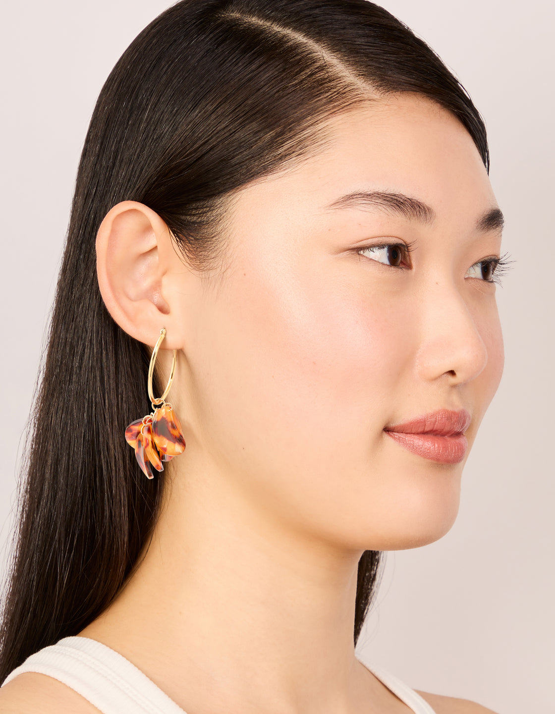 Gold Tortiiuseshell Acrylic Five Petal Hoop Earrings