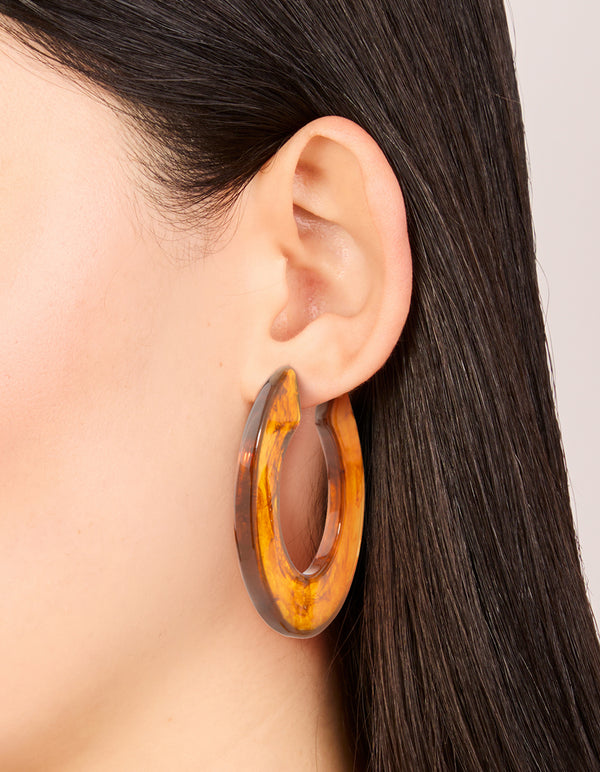 Brown Acrylic Chunky Medium Hoop Earrings
