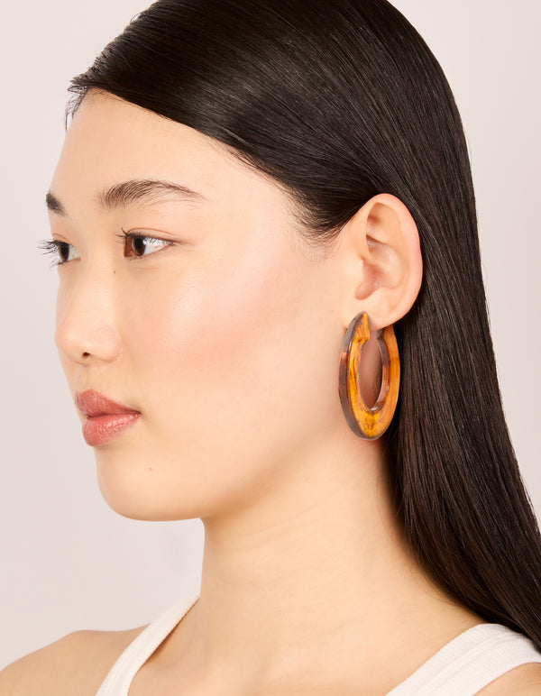 Brown Acrylic Chunky Medium Hoop Earrings