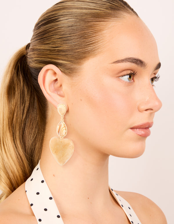 White Acrylic Chunky Hearts Drop Earrings