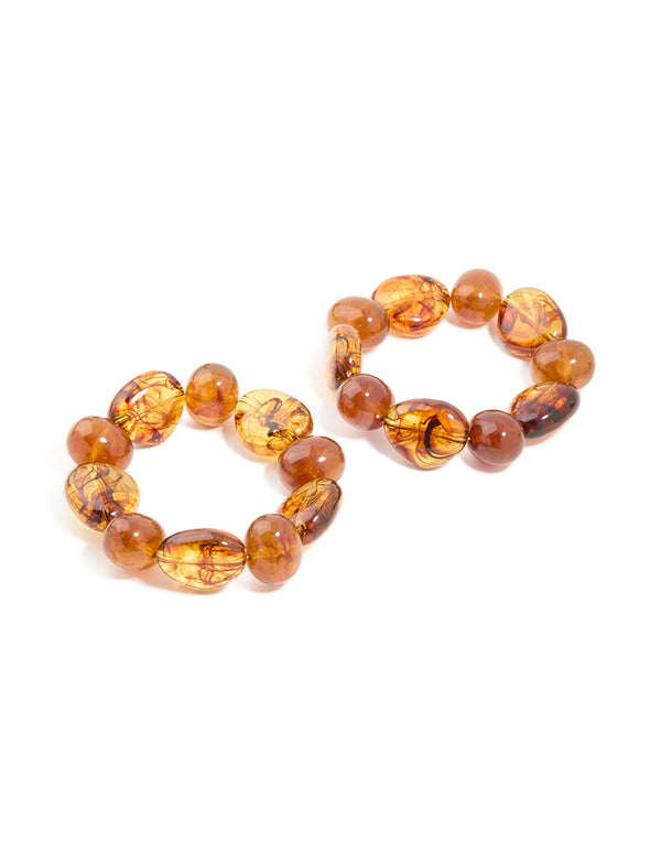 Brown Acrylic Beaded Stretch Bracelets 2-Pack