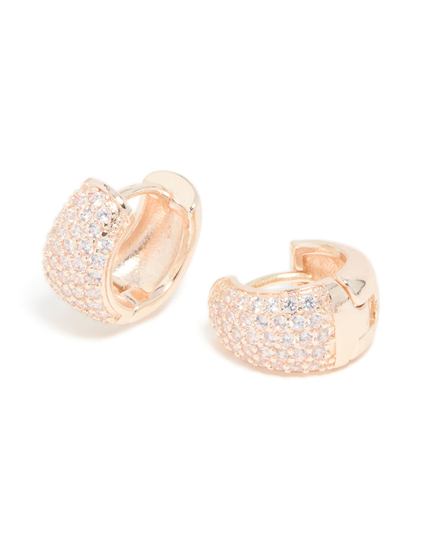 Rose Gold Plated Cubic Zirconia Pave Huggie Earrings
