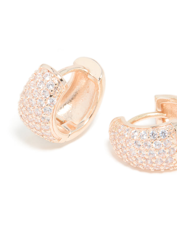Rose Gold Plated Cubic Zirconia Pave Huggie Earrings
