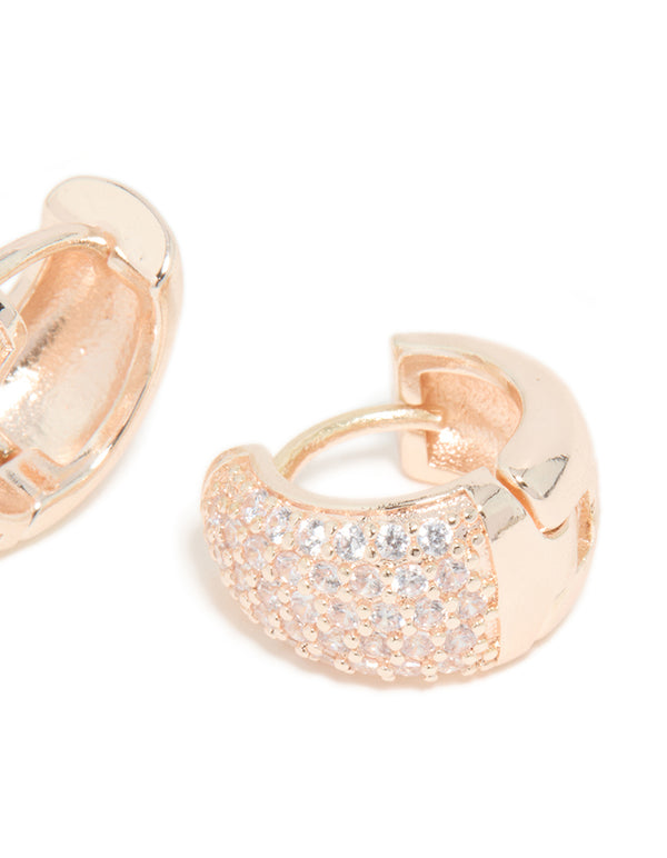 Rose Gold Plated Cubic Zirconia Pave Huggie Earrings