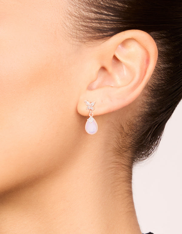 Rose Gold Plated Pink Cubic Zirconia Drop Earrings