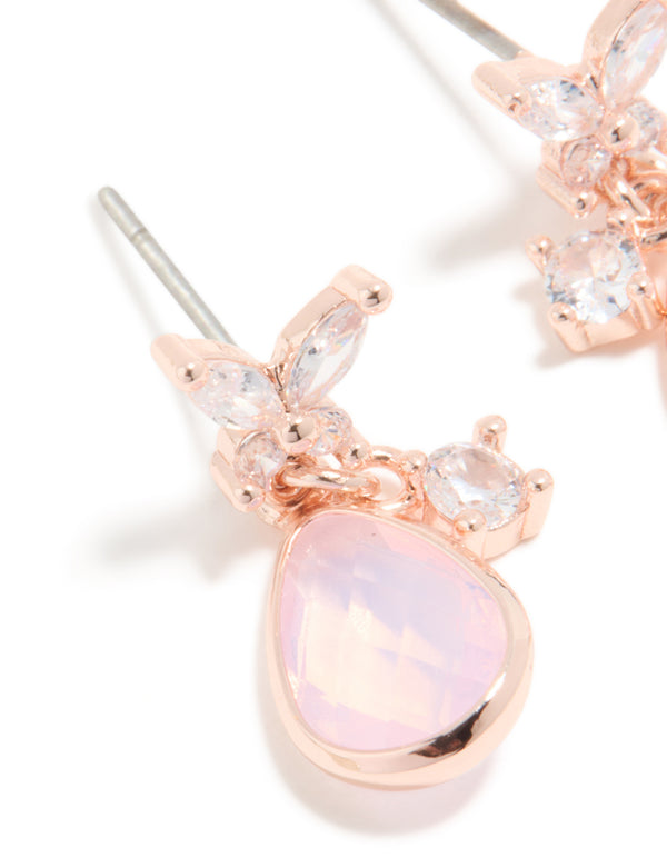 Rose Gold Plated Pink Cubic Zirconia Drop Earrings