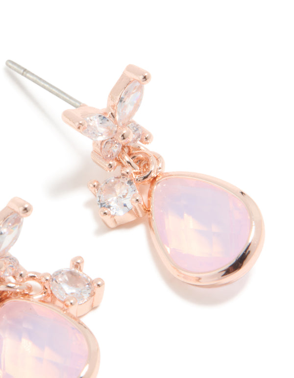 Rose Gold Plated Pink Cubic Zirconia Drop Earrings