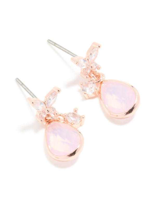 Rose Gold Plated Pink Cubic Zirconia Drop Earrings