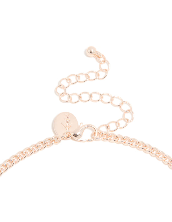 Rose Gold Plated Cubic Zirconia Layered Drop Pendant Necklace