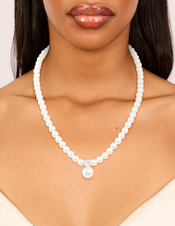 Rose Gold Plated Pearl & Cubic Zirconia Necklace