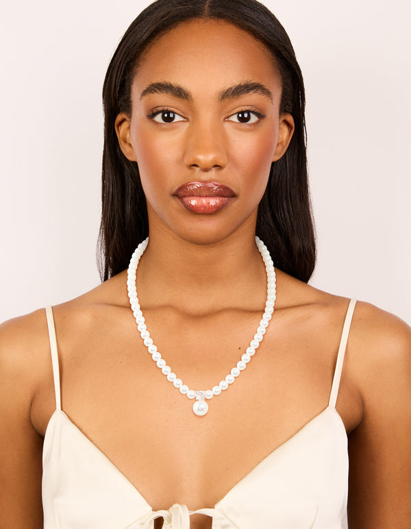 Rose Gold Plated Pearl & Cubic Zirconia Necklace