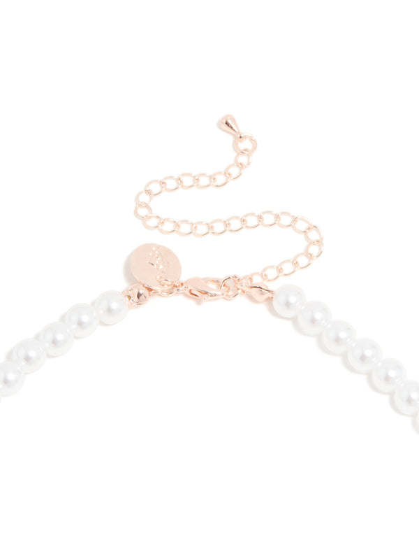 Rose Gold Plated Pearl & Cubic Zirconia Necklace