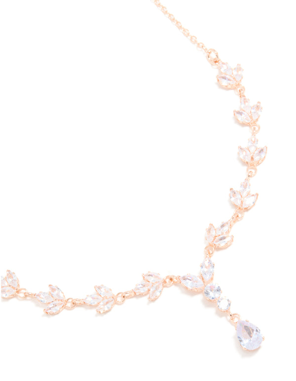 Rose Gold Plated Cubic Zirconia Marquise Vine Y-Necklace
