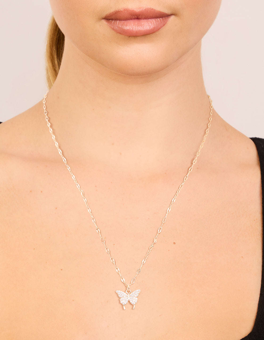 Rose Gold Plated Cubic Zirconia Pavé Butterfly Pendant Necklace