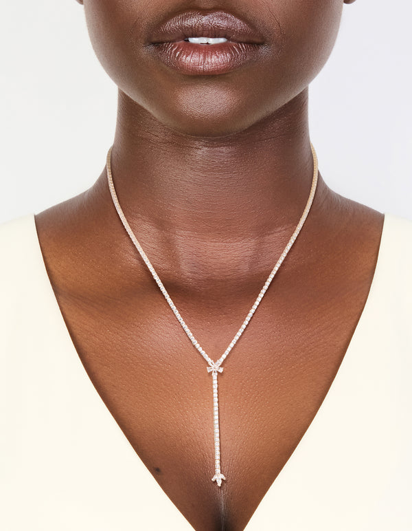 Rose Gold Plated Cubic Zirconia Flower Y-Necklace