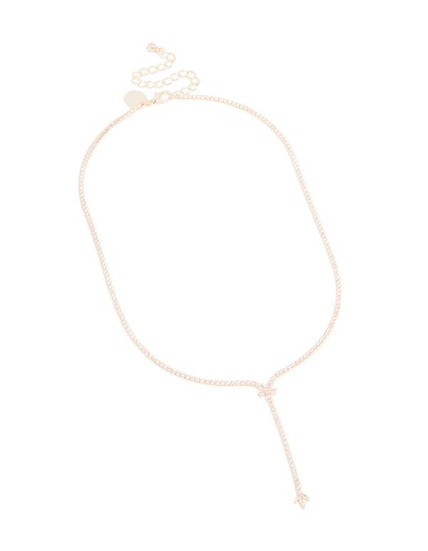 Rose Gold Plated Cubic Zirconia Flower Y-Necklace