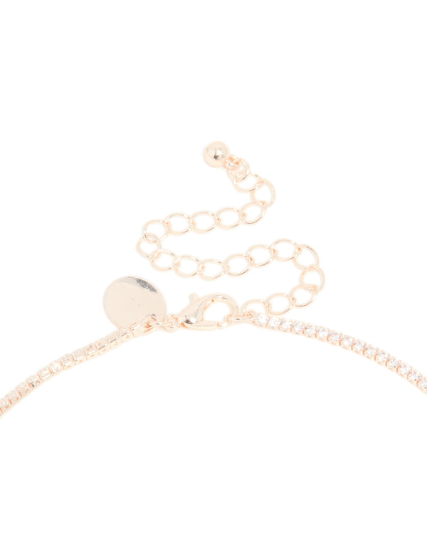 Rose Gold Plated Cubic Zirconia Flower Y-Necklace