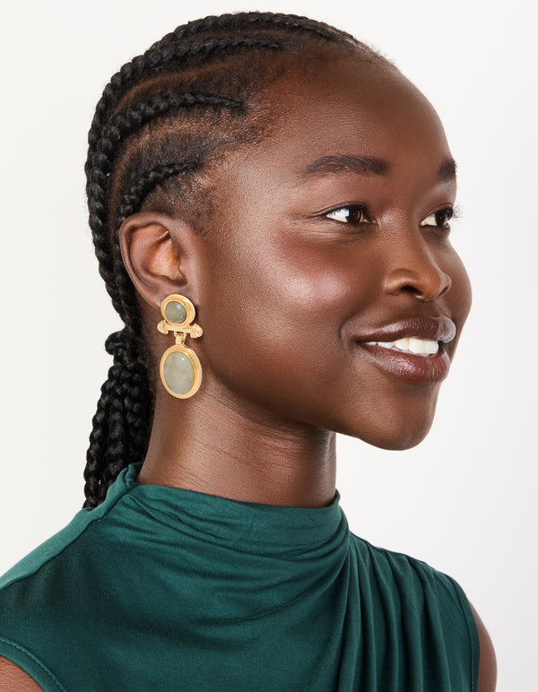 Gold Plated Vintage Semi Precious Stone Drop Earrings