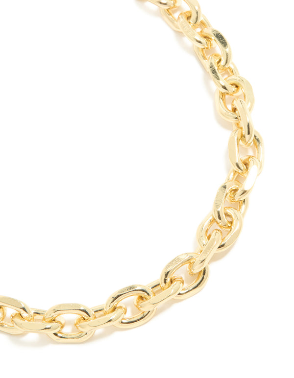 Gold Plated Large Circle Link Chain Necklace
