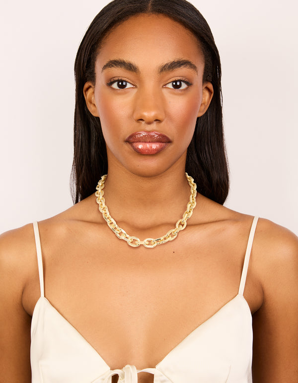 Gold Plated Large Circle Link Chain Necklace
