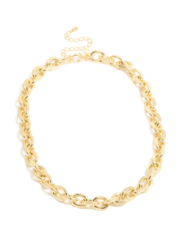 Gold Plated Large Circle Link Chain Necklace