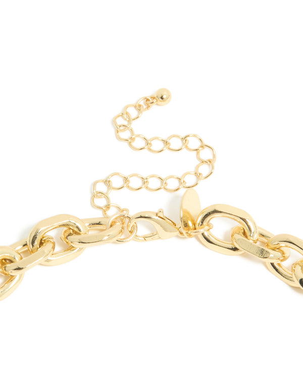 Gold Plated Large Circle Link Chain Necklace