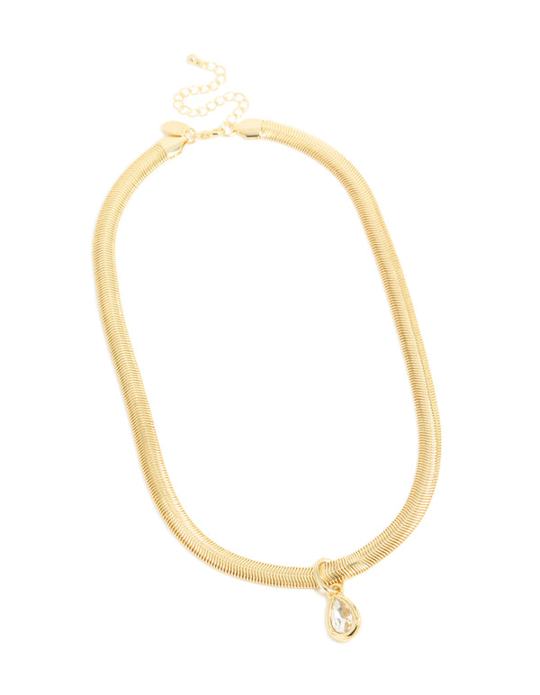 Gold Plated Diamante Centre Thick Snake Chain Necklace
