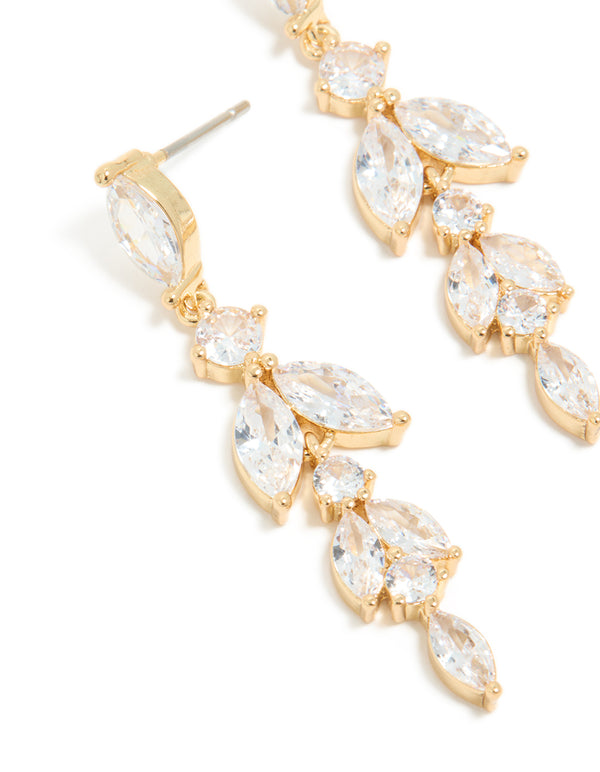 Gold Plated Cubic Zirconia Vine Medium Drop Earrings