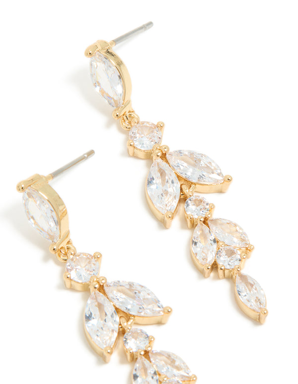 Gold Plated Cubic Zirconia Vine Medium Drop Earrings