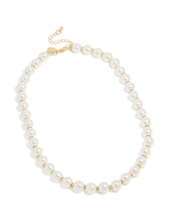 Gold Plated Diamante & Pearl Necklace