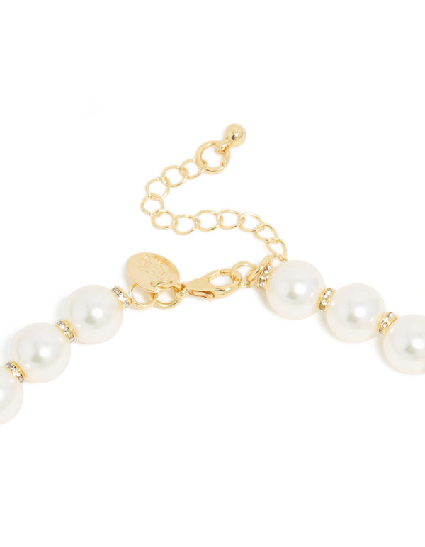 Gold Plated Diamante & Pearl Necklace